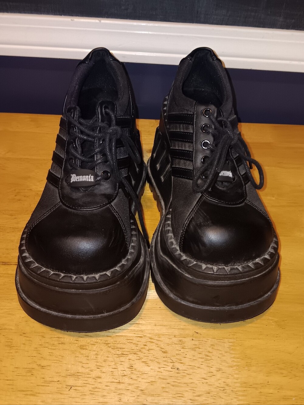 Demonia Stomp Black Platform Lace-Up Shoes Size 7 1/2